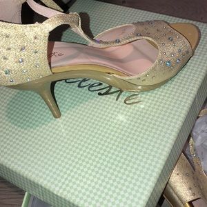 Gold heels with rhinestones